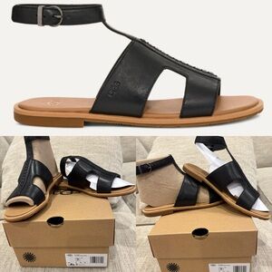 UGG Black Leather Ankle Strap Sandals